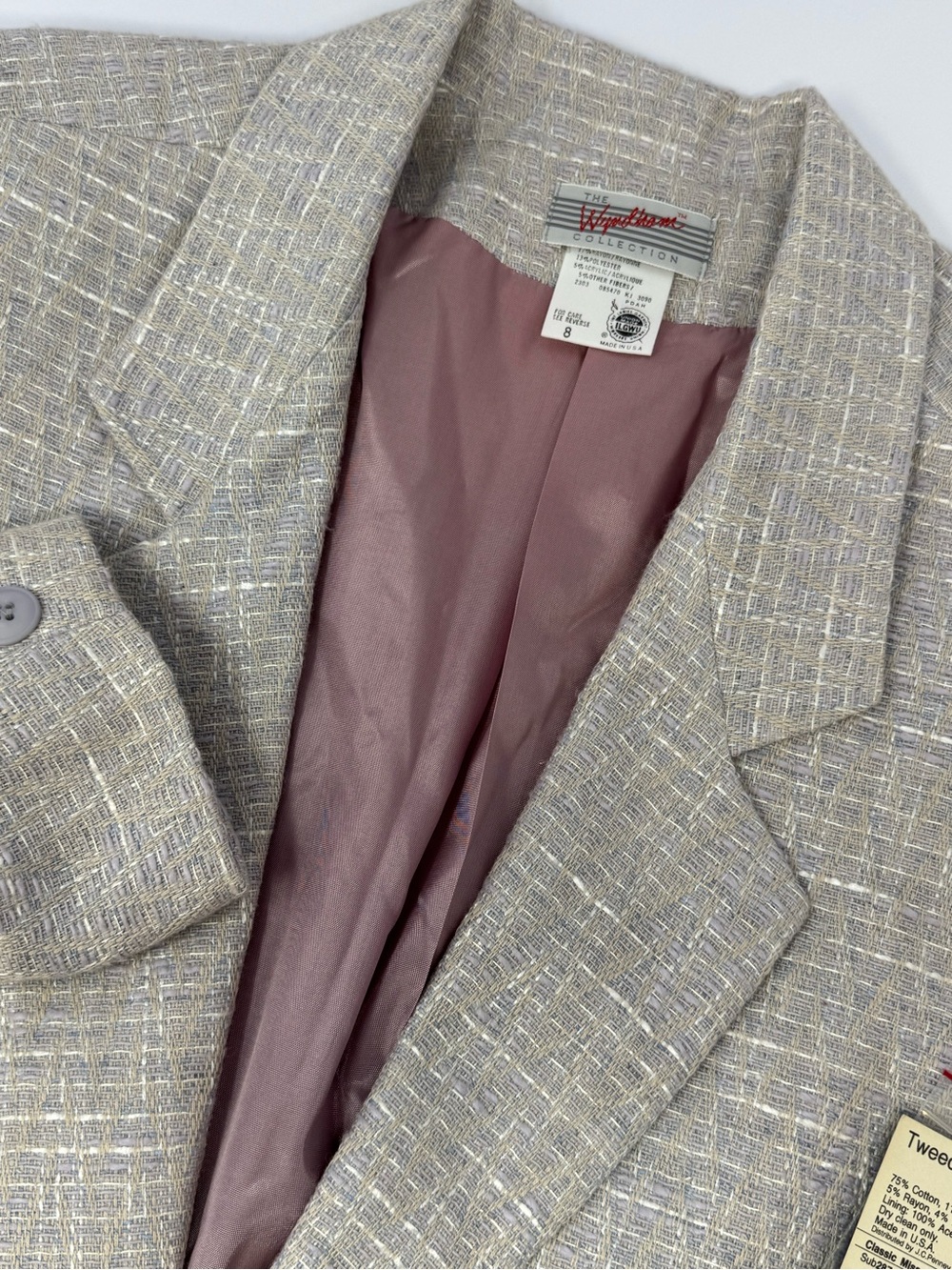 NWT Vtg Wyndham Collection  Tweed Blue/Beige Blazer Womens Sz 8 Cotton/Linen I6